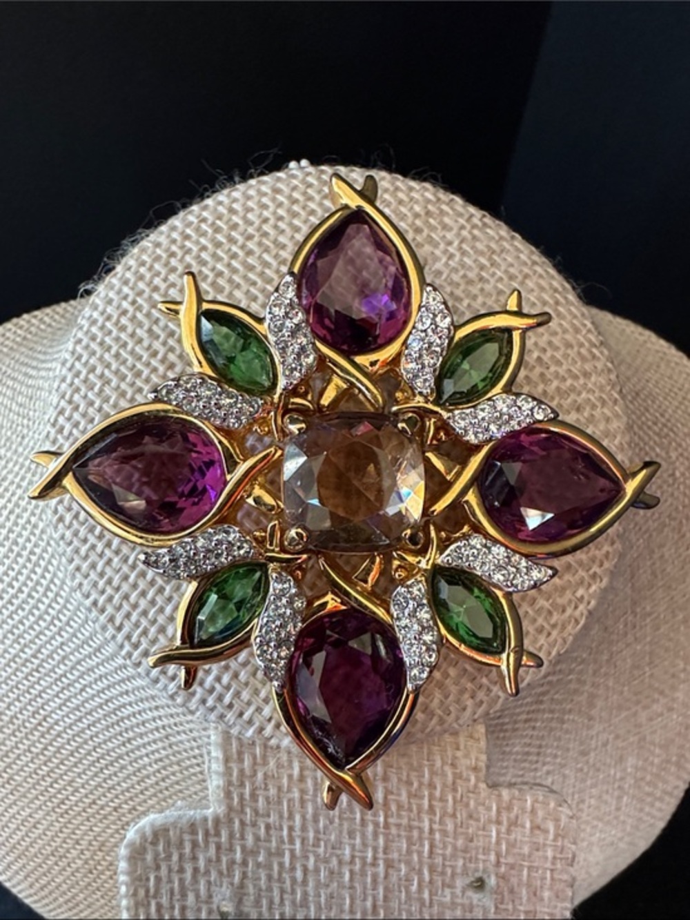VTG Rare SWAROVSKI Signed Maltese Cross Star Brooch Pin 1990s Gold Plated